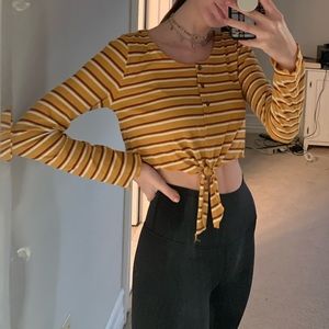 yellow stripped long sleeve crop top